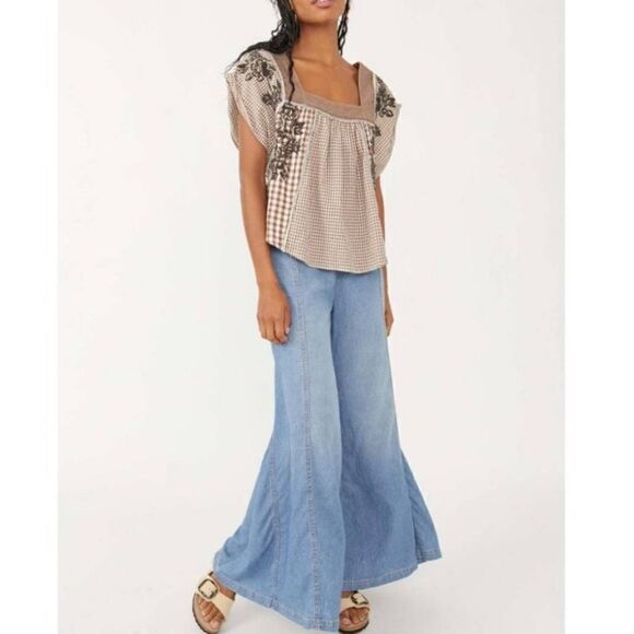 Nwt Free People Small Half Moon Boho Embroidered Top, Ivory Combo - Picture 7 of 16